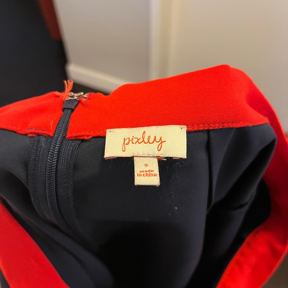 Pixley Navy Laser-Cut Pencil Skirt with Red Waistband - Picture 5 of 6